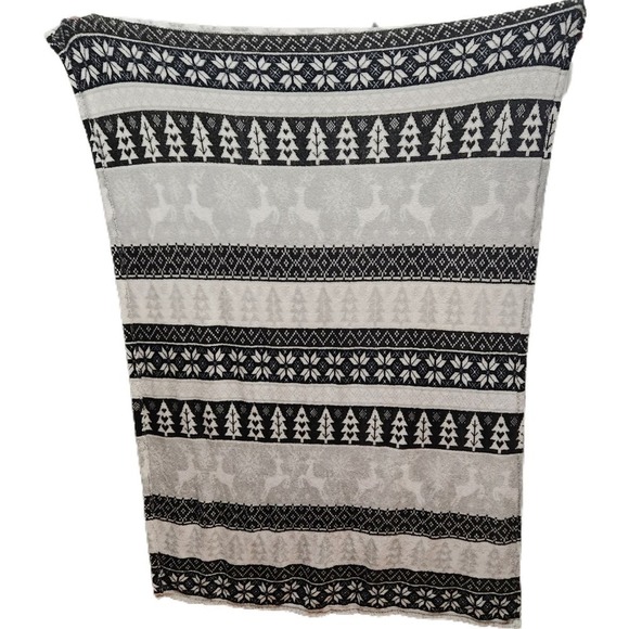 Holiday Trees Fleece Blanket Black & White Lightweight Soft Winter Fall - Picture 1 of 5